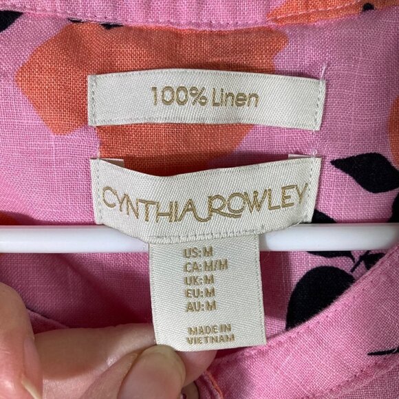 Womens Cynthia Rowley Sleeveless Floral Linen Button Shirt Pink Orange Black M - Picture 5 of 5